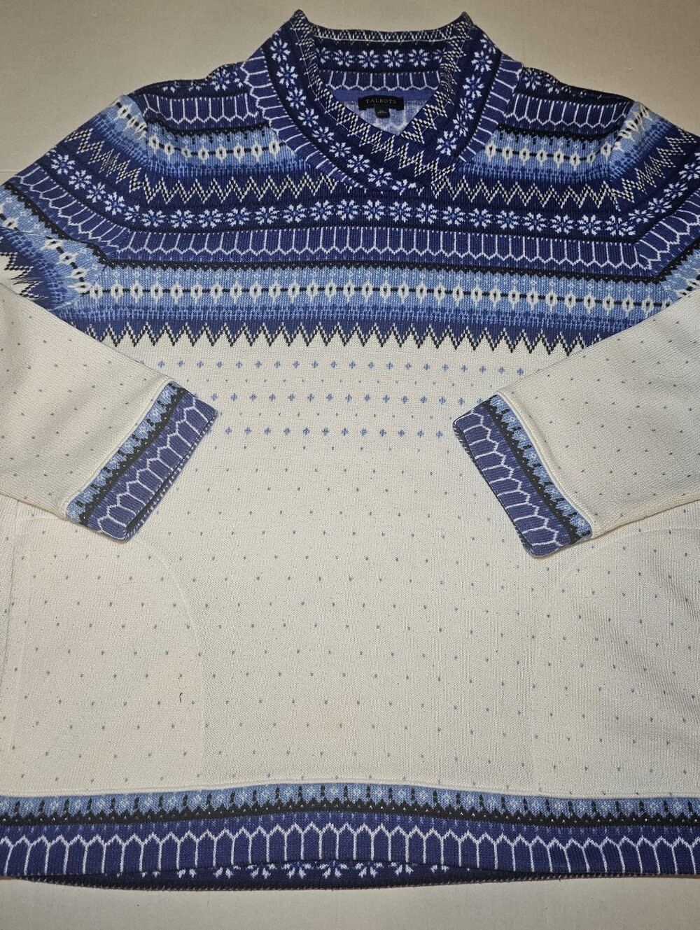Talbots Womens Fair Isle V-Neck Size XL Knit Pullover Sweater